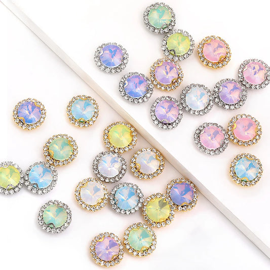 Acmore Crystal New Product Rivoli Shapes Flat Back Sew on Stone With Cup Chain Loose Rhinestones DIY Garment Shirt Shoes Bags