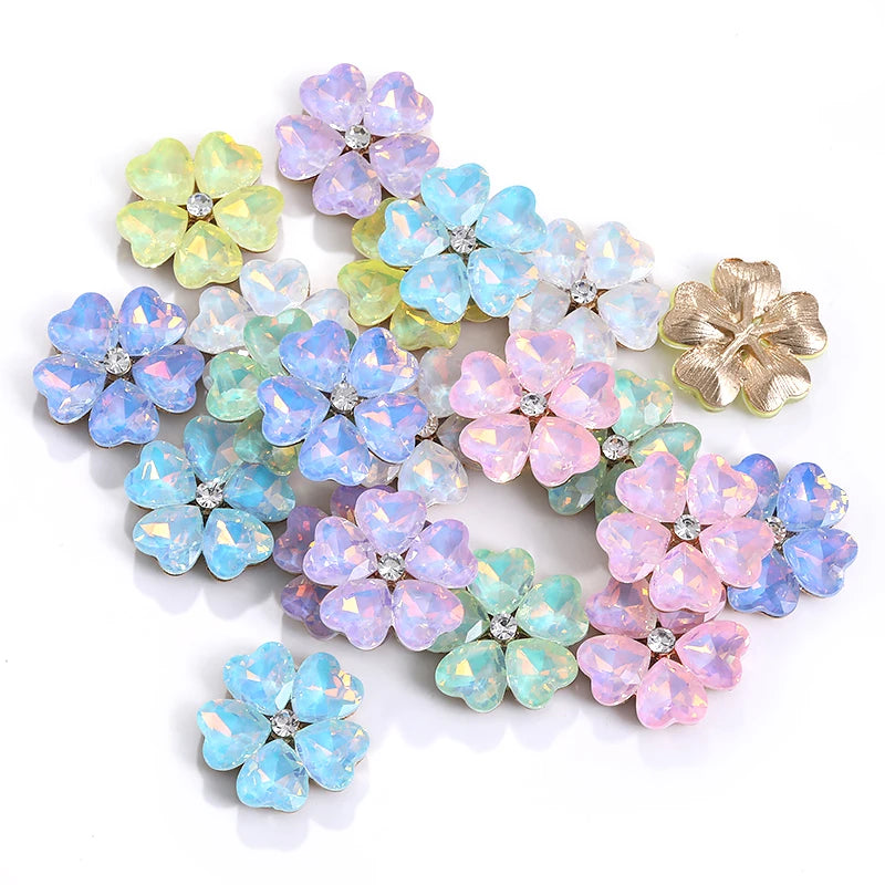 Acmore Crystal Wholesale Fancy Rhinestones Point Back Stone Heart Alloy Flower Glue on Fancy Rhinestones Decoration Jewelry Clothing