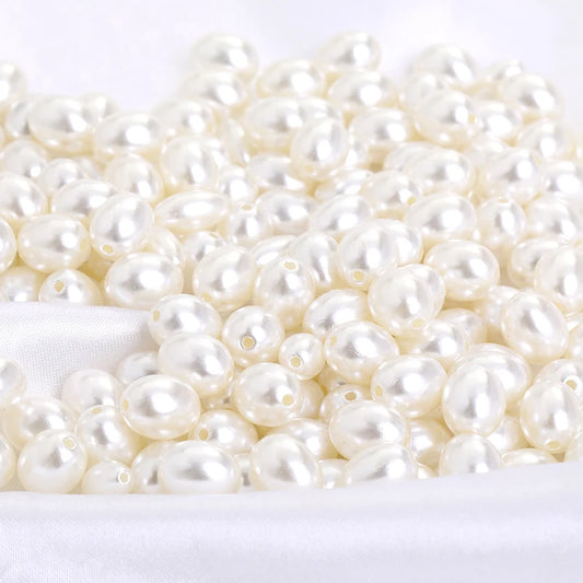 Acmore Crystal Oval Drop Shaped ABS Pearling Loose Pearls Beads DIY for Necklace Earring Bracelet Hair Clips Accessories Garment