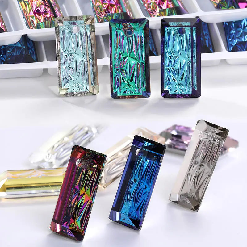 Acmore Crystal Relief Princess Baguete Shape Pendant Crystal Rhinestones Charms DIY Accessories for Necklace Earring Brooch Headwear