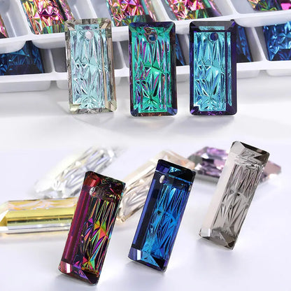 Acmore Crystal Relief Princess Baguete Shape Pendant Crystal Rhinestones Charms DIY Accessories for Necklace Earring Brooch Headwear