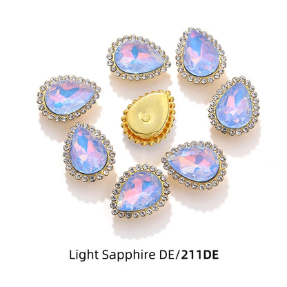 Acmore Crystal New Arrival Double-layers Drop Shape Flat Back Claw Rhinestones Golden Sunflower Sew-on Crystal Glass for Clothing