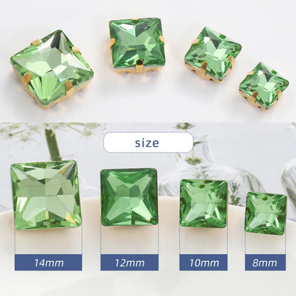 Acmore Crystal  Wholesale Colorful Sew on Stone Diamonds Square Shape Gold Claws Glass Rhinestones DIY Clothing Decorate