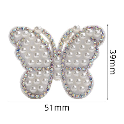 Acmore Crystal White Pearl Rhinestones  Crown Peach Heart Hot Fix Stickers Non-Woven Self-adhesive Patch Clothing DIY Accessories