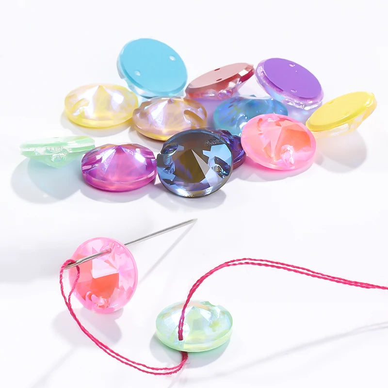 Acmore Crystal New MI Series Rivoli Shaped Round High Quality 3d K9 Glass Sew on Crystal Stones Rhinestone DIY Accessories