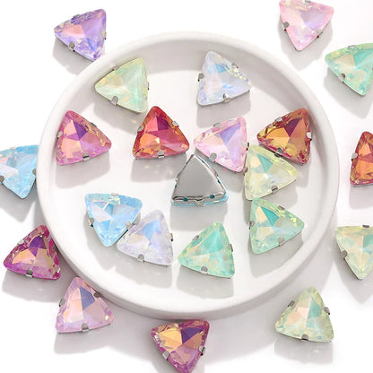 Acmore Crystal New Arrival 18MM  Triangle  Opal Mocha DE Series Rhinestone Claw  Sew on Crystal  With Claw DIY Art Decorations