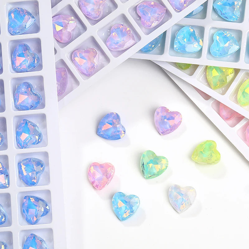Acmore Crystal New Design Point Back Heart Shape Rhinestones Glass Crystal Stones Opal Mocha Fashion Nail Art Decoration