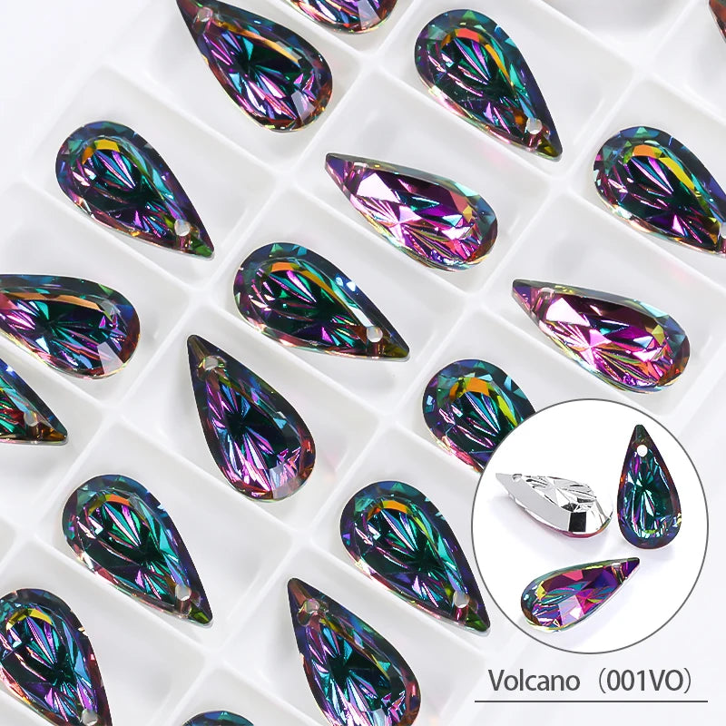 Acmore Crystal Relief Series Teardrop Loose Crystal Stone Embossed Back Art Supplies Accessories Rhinestone for Necklace Earring Brooch