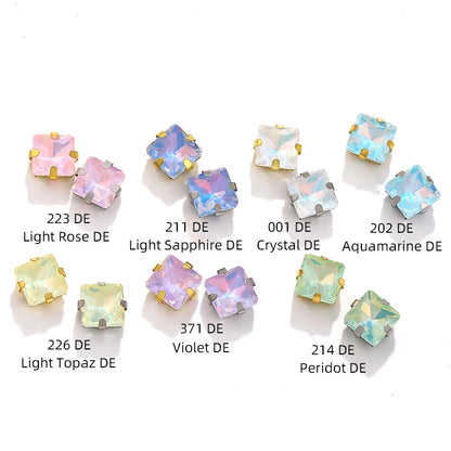 Acmore Crystal New Design Princess Square Four Claws Rhinestones Flatback Sew on Fancy Stones Jewelry and Clothing