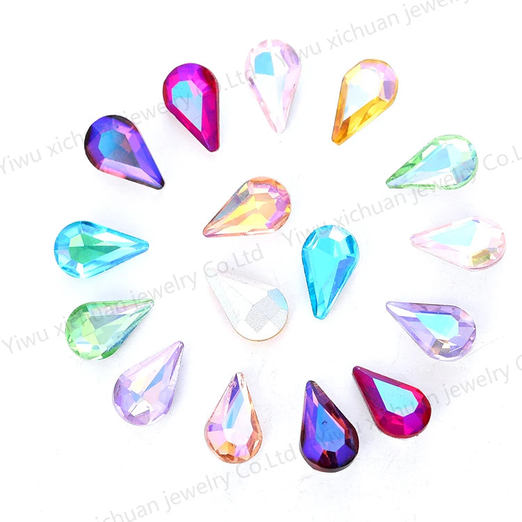 Factory Wholesale 3A Glass  Drop Crystals View AB Colors Teardrop Sew on Rhinestones for Costumes Jewelry Making