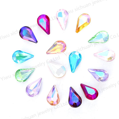 Factory Wholesale 3A Glass  Drop Crystals View AB Colors Teardrop Sew on Rhinestones for Costumes Jewelry Making