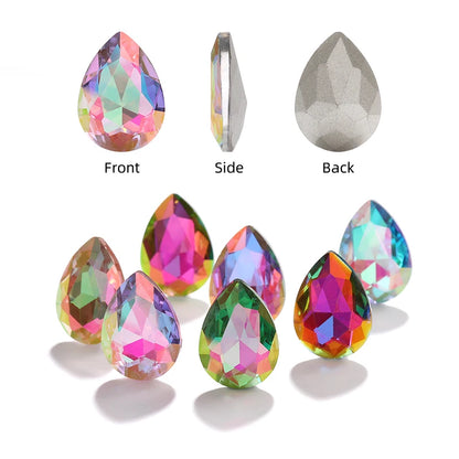 Acmore Crystal New Arrival  Shadow Series Tear Drop Shape Piont Back High Quality Rhinestones Glass Crystal Stone for Nail Art
