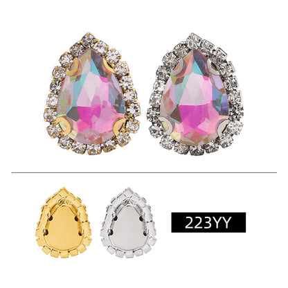 Acmore Crystal New Arrival 3D Piont Back Glass Rhinestone with Brass Caw Shadow Series Tear Drop Nail Art Rhinestones Charm for Cloth