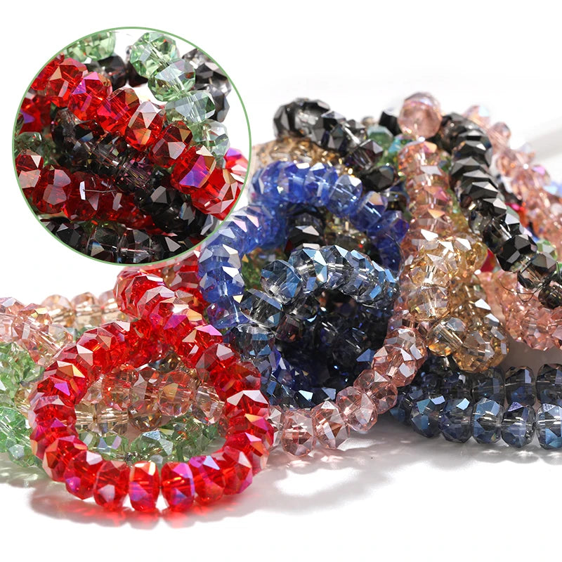 Acmore Crystal  12 Colors Bright  Loose  Glass Crafts Wheel Faceted Crystal Beads Jewelry  Finding Accessories for Necklace Earring