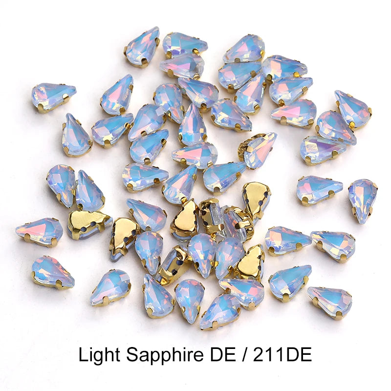 Acmore Crystal Wholesale 6*10mm Teardrop Shape Opal MI Series Sew on Rhinestones  With Golden & Sliver Claw With Garment Accessories