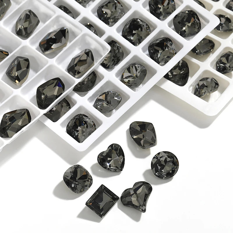 Acmore Crystal Hot Sale Black Diamond Series Crystal Stone Pointback Rhinestones Loose Glue on for Nails Clothes Decoration