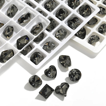 Acmore Crystal Hot Sale Black Diamond Series Crystal Stone Pointback Rhinestones Loose Glue on for Nails Clothes Decoration