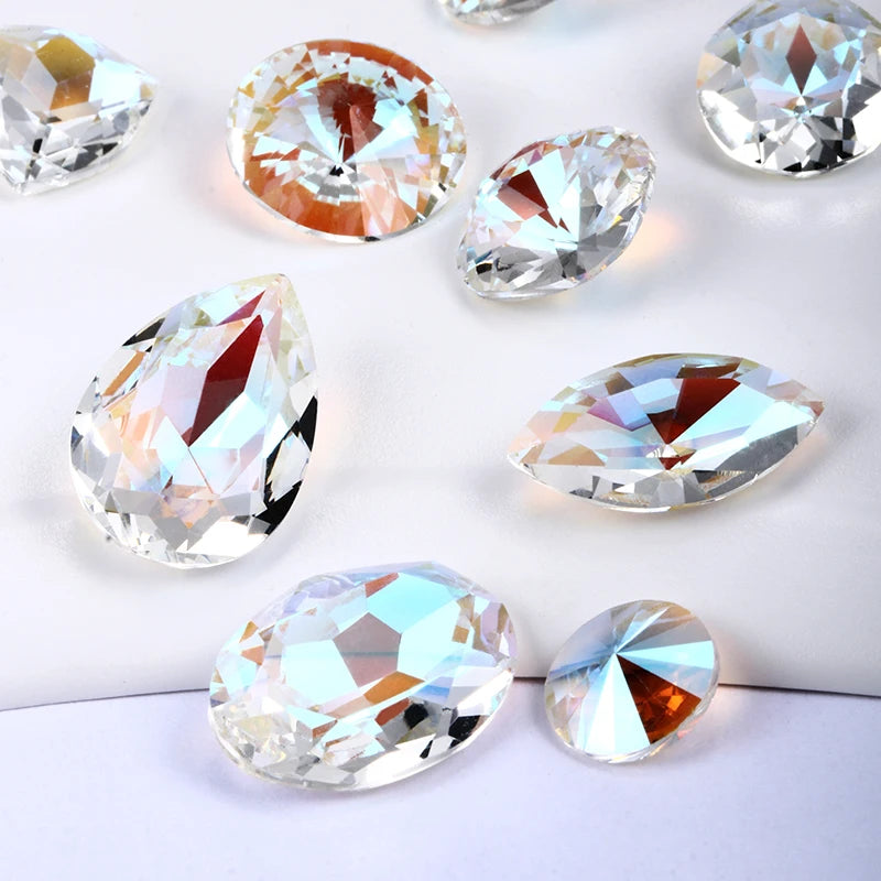Acmore Crystal Fancy Loose Crystal Stones Glass Crafts Brand New Unfoiled Crystal Shimmer Glass Point Back Rhinestones for Bag Garment