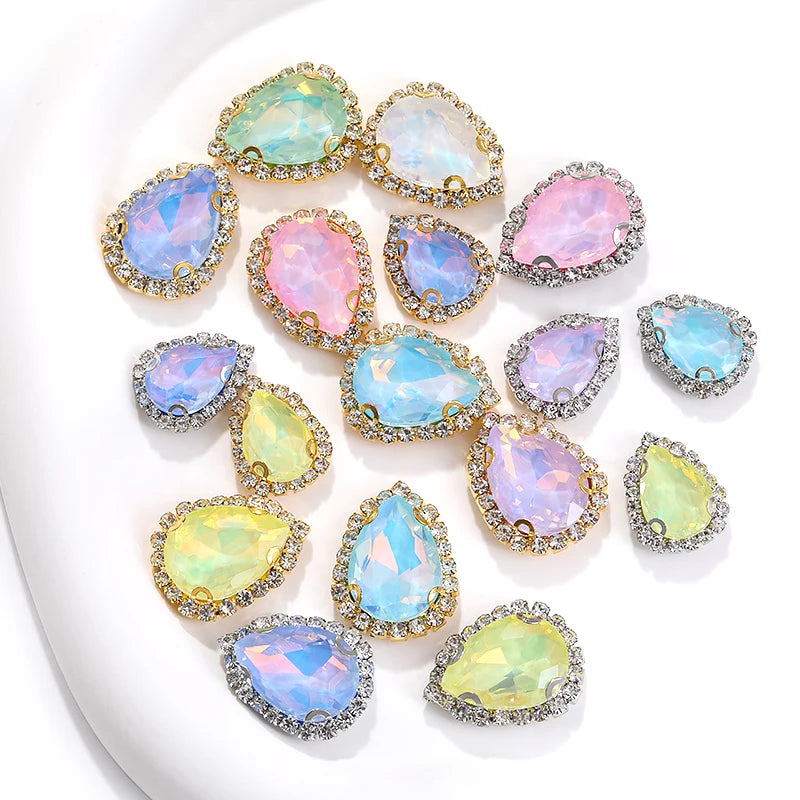 Acmore Crystal Hot Sale Wholesale Colorful Drop Stone With Cup Chain Flat Back Rhinestone Opal Mocha DE Glass Art Designs