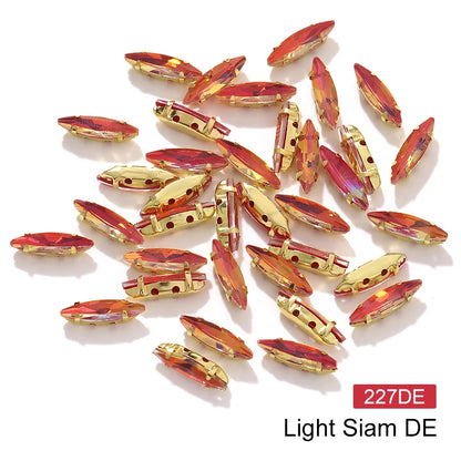 Acmore Crystal 4*15MM  Horse Eye Pointback Sew on Glass Crystal Rhinestones  Mocha Satellite Claw Stones  DIY Clothing Accessories
