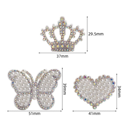 Acmore Crystal White Pearl Rhinestones  Crown Peach Heart Hot Fix Stickers Non-Woven Self-adhesive Patch Clothing DIY Accessories