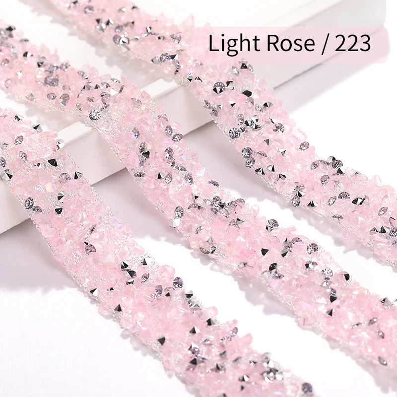 Acmore Crystal Wholesale 1.2cm Bling Self-Adhesive Resin Mesh Strips With Round Point Back Rhinestones Tube Rope for Decoration Garment