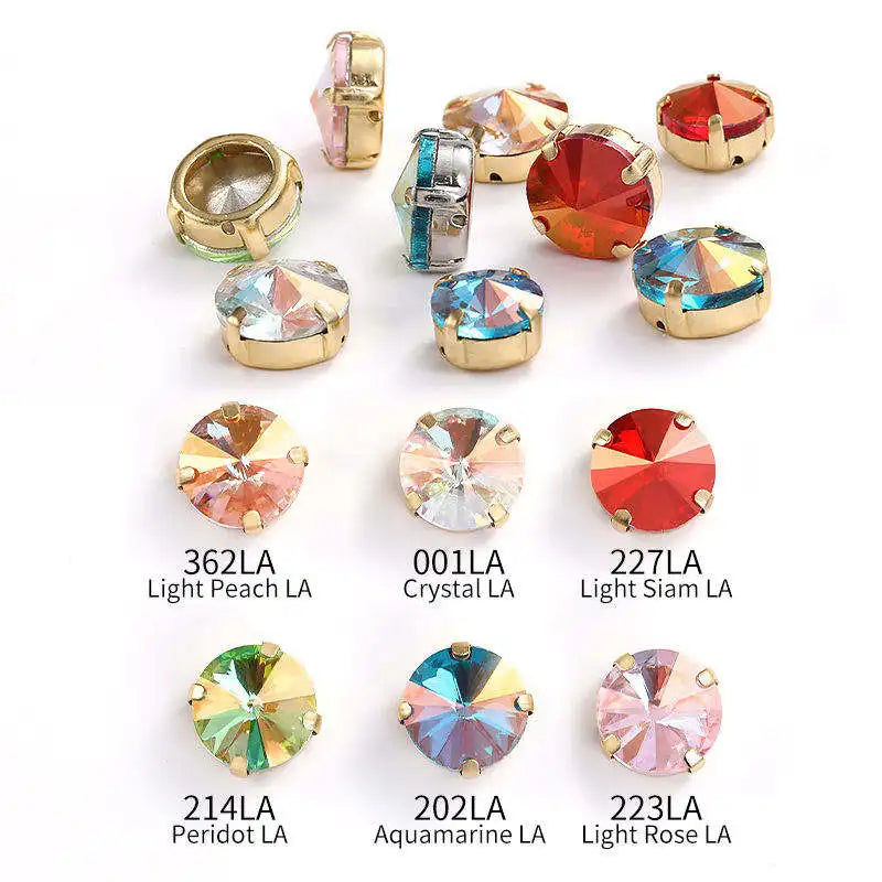 Acmore Crystal High Quality Rivoli Shaped  LA Series Crystal Glass Pointback Rhinestone With Claw for Jewelry Making