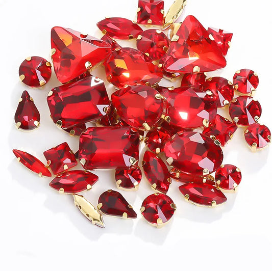 Acmore Crystal Mixed Shapes 12 Colors Loose Crystal Glass Stone With Golden Claw Setting DIY Sewing Fancy Sew on Claw Bead Rhinestone