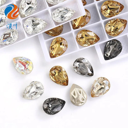 Acmore Crystal New Design Star Meteorite K9 Glss Drop Shape Pointback Crystal Beads Fancy Rhinestones for Bracelete Making Shoes Accessories