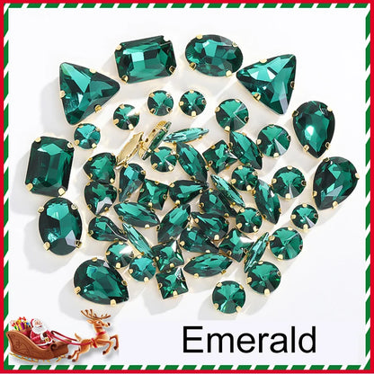 Acmore Crystal Christmas Theme Color Mixed Shapes Sew on Rhinestone With Golden Claw Setting DIY for Festival Decoration Accessories