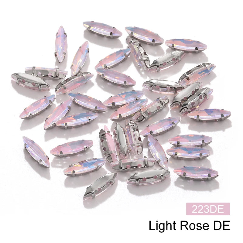 Acmore Crystal 4*15MM  Horse Eye Pointback Sew on Glass Crystal Rhinestones  Mocha Satellite Claw Stones  DIY Clothing Accessories