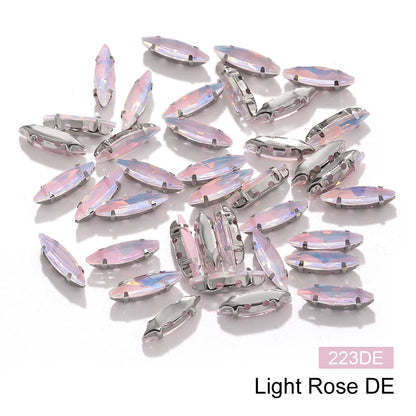 Acmore Crystal 4*15MM  Horse Eye Pointback Sew on Glass Crystal Rhinestones  Mocha Satellite Claw Stones  DIY Clothing Accessories