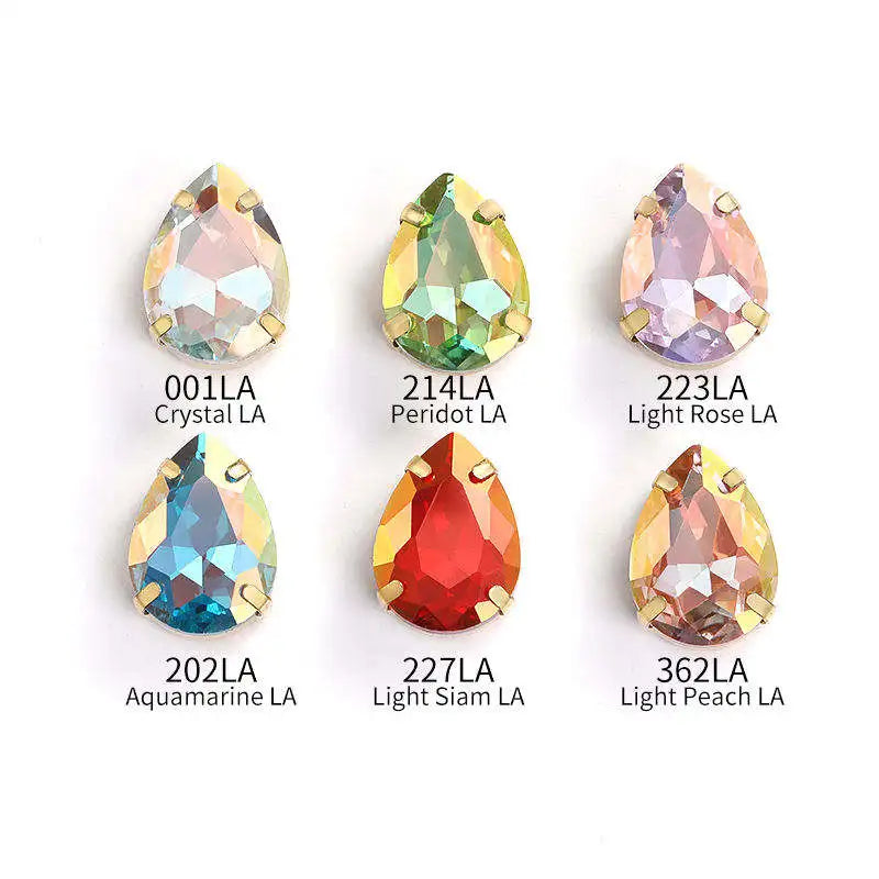 Acmore Crystal High Quality Waterdrop  LA Series Piont Back Copper Claw  Rhinestones   for Sewing Accessories and Germant