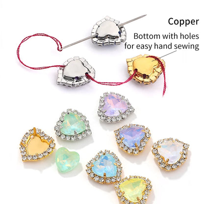Acmore Crystal Wholesale Sew on Flatback Glass Heart Opal Mocha Loose Rhinestones Crystal Stones  DIY Art Decorations