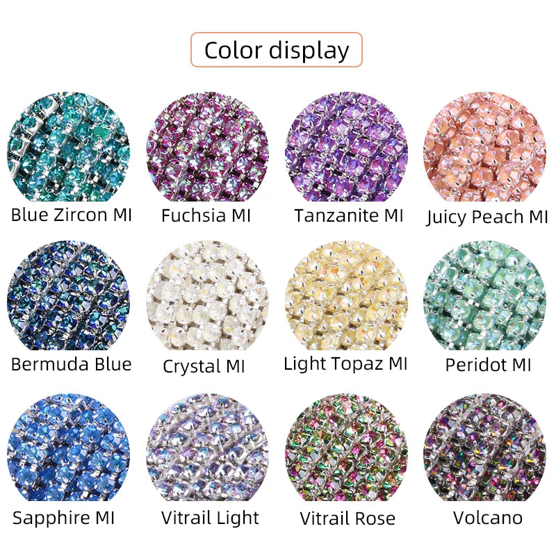 Acmore Crystal Hot Sale SS4-SS12 MI Series Color Shiny Round Stone Glass Silver Claw Rhinestones Chain Art Supplies DIY Accessories