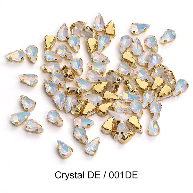Acmore Crystal Wholesale 6*10mm Teardrop Shape Opal MI Series Sew on Rhinestones  With Golden & Sliver Claw With Garment Accessories