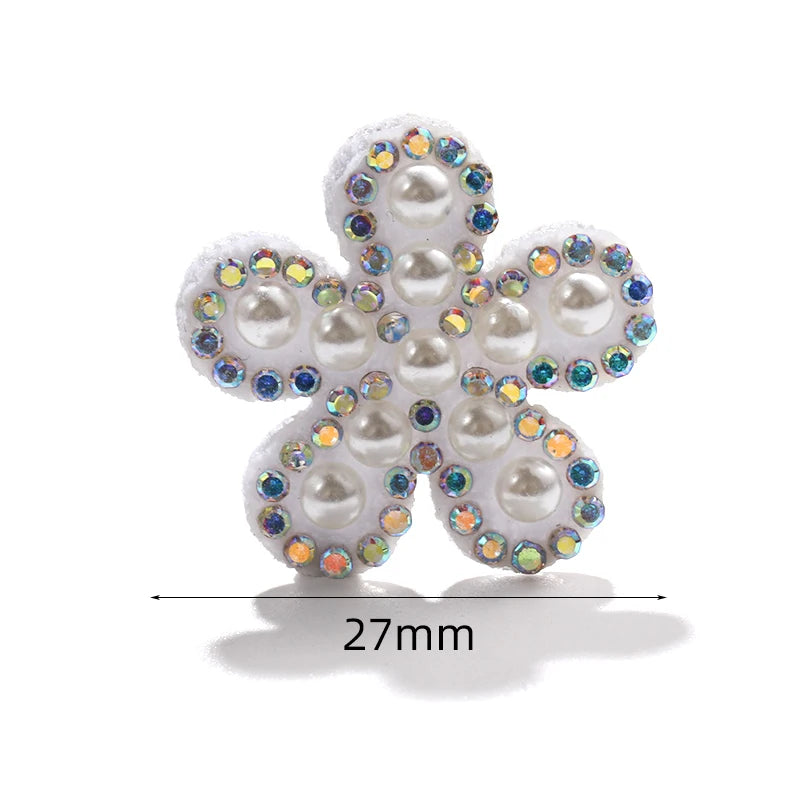 Acmore Crystal White Pearl Rhinestones  Crown Peach Heart Hot Fix Stickers Non-Woven Self-adhesive Patch Clothing DIY Accessories