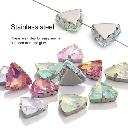 Acmore Crystal New Arrival 18MM  Triangle  Opal Mocha DE Series Rhinestone Claw  Sew on Crystal  With Claw DIY Art Decorations
