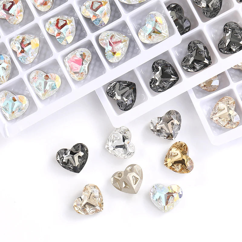 Acmore Crystal New Design Heart Shape K9 Glass Beads Point Back Fancy Loose Rhinestone for Clothing Accessories Wedding Dress