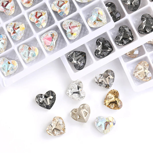 Acmore Crystal New Design Heart Shape K9 Glass Beads Point Back Fancy Loose Rhinestone for Clothing Accessories Wedding Dress