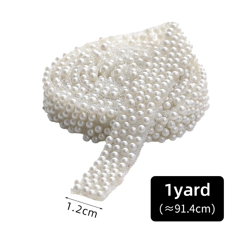 Acmore Crystal Factory Customized 1.2cm Width ABS Imitation Pearl Rhinestone Resin Strips  DIY Jewelry Accessories for Shoes & Bag