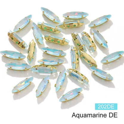 Acmore Crystal 4*15MM  Horse Eye Pointback Sew on Glass Crystal Rhinestones  Mocha Satellite Claw Stones  DIY Clothing Accessories