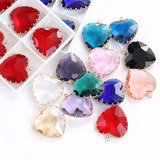 Acmore Crystal Peach Heart Transparent Crystal Glass Pendant with Claw Inlaid Rhinestone Pendant  Accessories for Earrings & Necklace