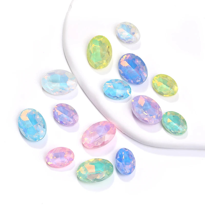 Acmore Crystal Hot Sale Opal Mocha Oval Shape New Design Loose Stones Color Point Back Loose Rhinestone Clothing Accessories DIY
