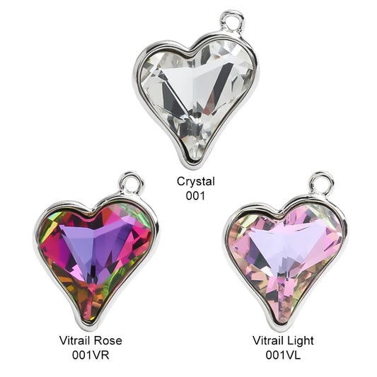 Acmore Crystal 13.5*17.6mm Copper Bottom Alloy Sweet Heart Single Hole Glass Diamond Pendant DIY Earrings Necklace Jewelry Accessories