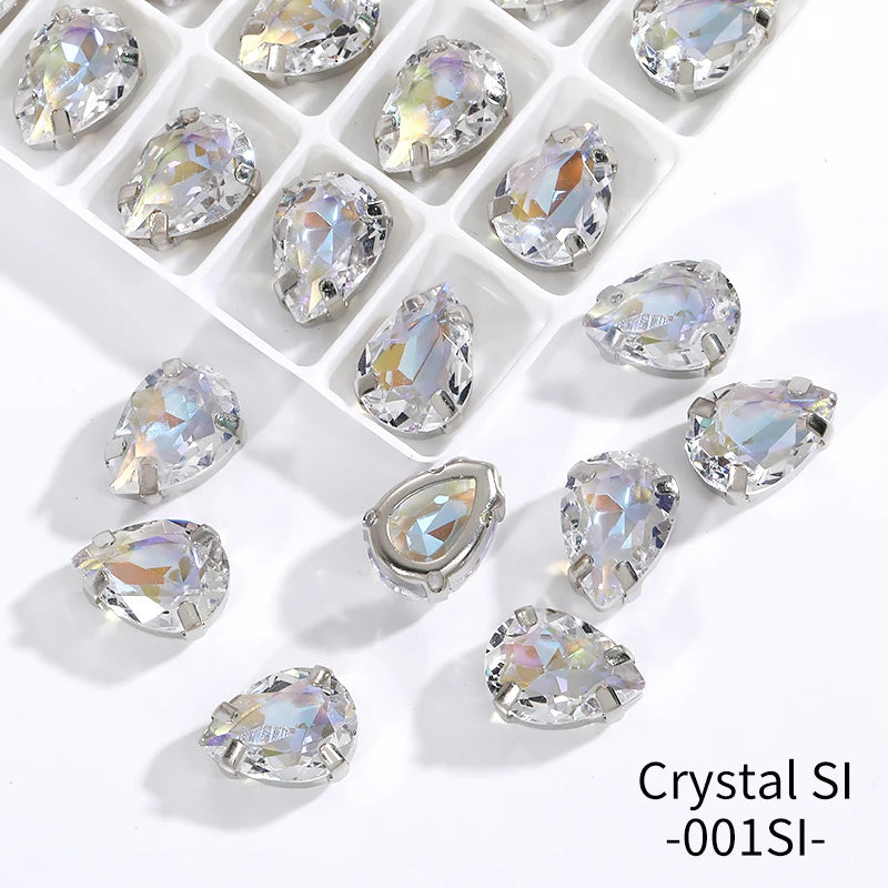 Acmore Crystal Crystals Rhinestone With Claw Strass Gems Sew on Rhinestone Drop Shape Crystal Fancy Stone With Claw for Garment