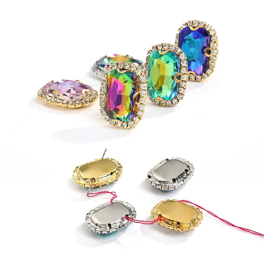 Acmore Crystal Gold Bottom High Quality 13*18mm Rhinestone Beads With Claw Sew on Glass Crystal Stone for DIY Design Accessories