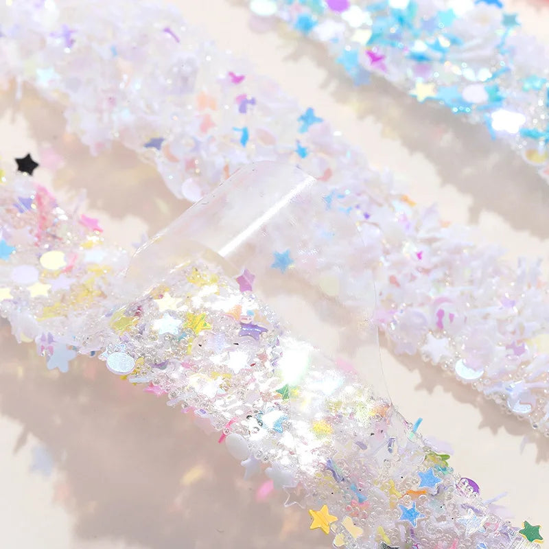 Acmore Crystal New Arrival Sequin Stars Double Sided Adhesive Geometric Rhinestone Strips Non Hotfix Stones for DIY Bling Decoration