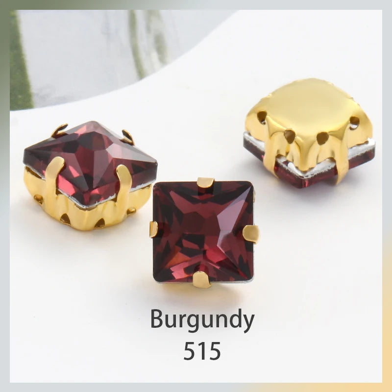 Acmore Crystal  Wholesale Colorful Sew on Stone Diamonds Square Shape Gold Claws Glass Rhinestones DIY Clothing Decorate
