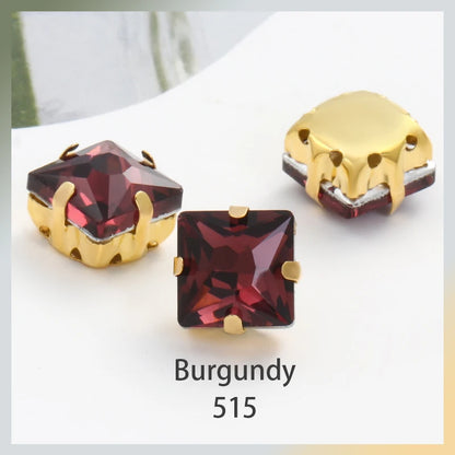 Acmore Crystal  Wholesale Colorful Sew on Stone Diamonds Square Shape Gold Claws Glass Rhinestones DIY Clothing Decorate